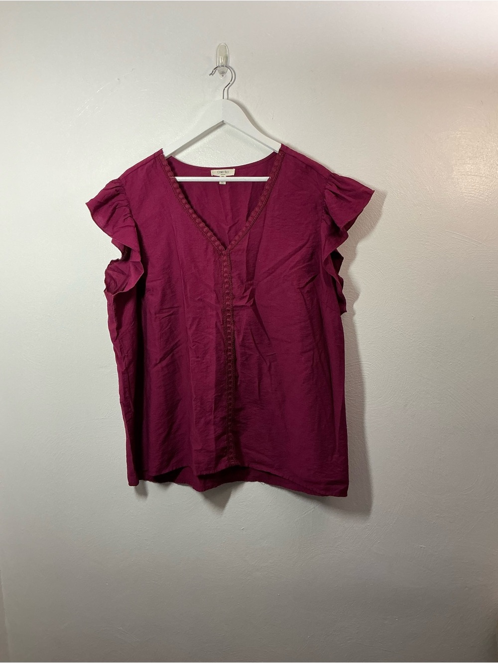 Como Blu Ruffled V-Neck Blouse in Magenta Size 2X